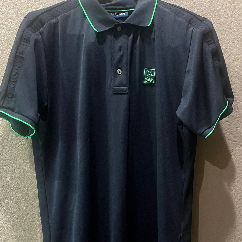 Psycho Bunny Navy Polo with Neon Green Accents